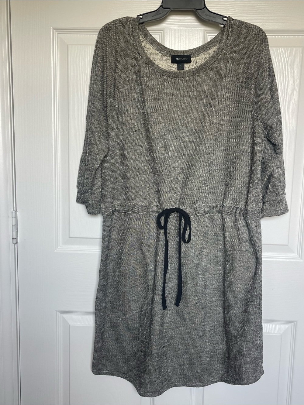 AB Studio XL Heather Gray Knit Midi Dress with Drawstring